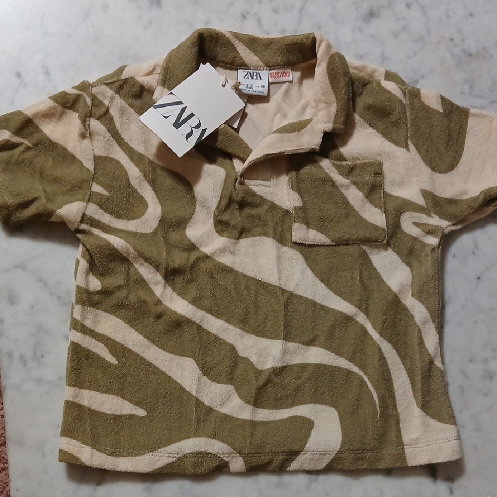 Zara Kids Olive and Beige Zebra Polo